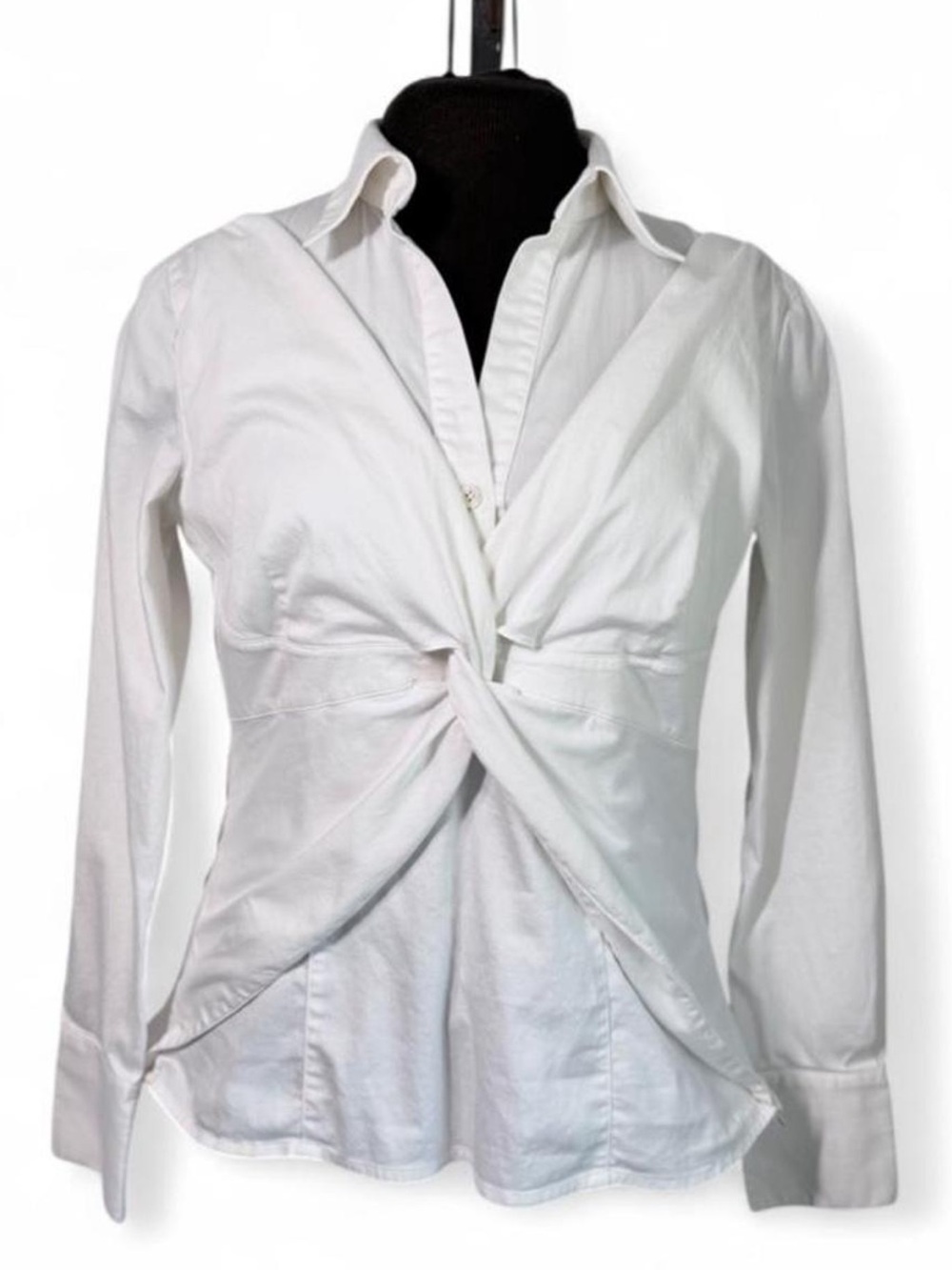 Eye Y2K White Twist Front Collared Blouse Size 6 Office Siren